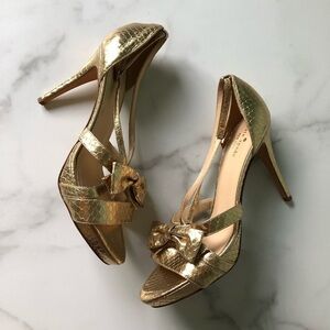 Kate Spade Gold Bow Strappy Leather Sandal 10